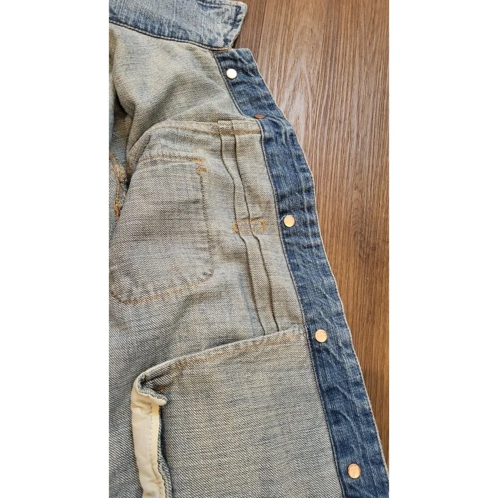 J Crew Women’s Large Distressed Denim Utility Jacket Destroyed Blue Fade